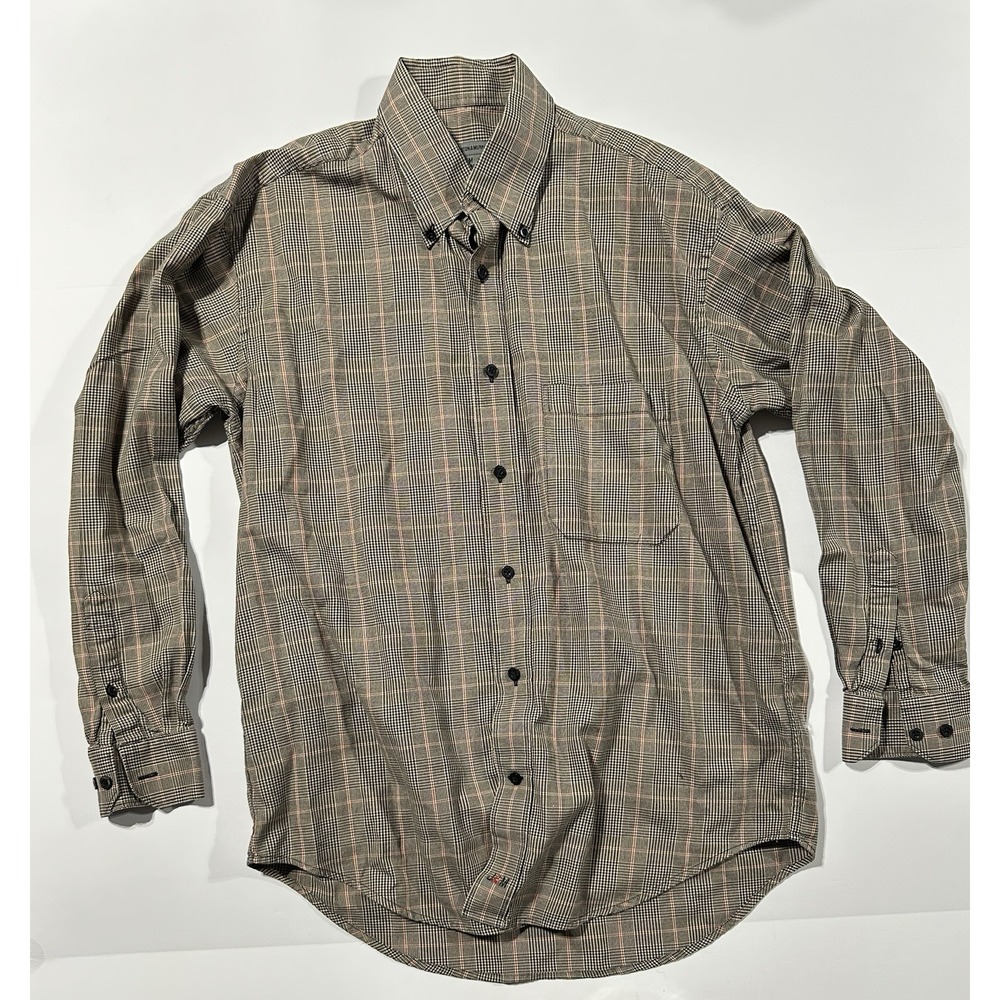 Johnston & Murphy Men’s Medium Button-Up Shirt Plaid Check Long Sleeve Cotton